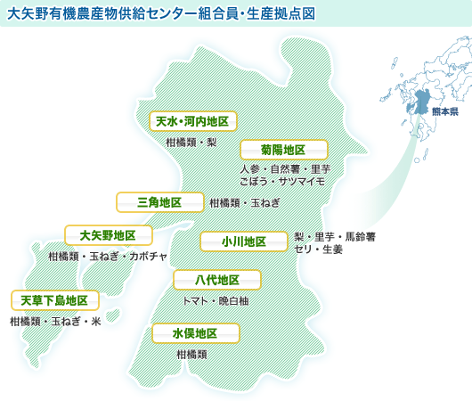 大矢野有機農産物供給センター組合員・生産拠点図